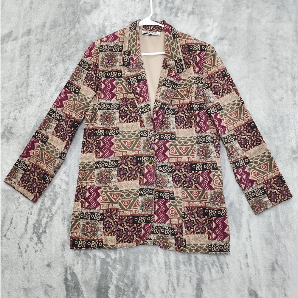 Vintage Briggs New York Blazer Women 10 Multicolor Geometric Aztec Single Button